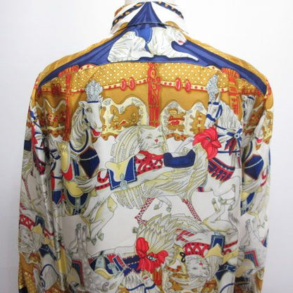 Hermes Vintage Silk Shirt Blouse Merry Go Round Tournez Mane 36 Off White Long — view 5