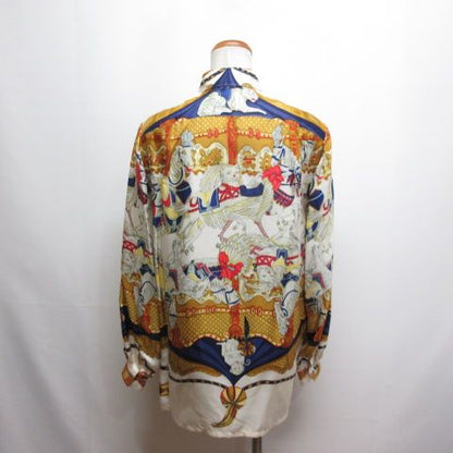 Hermes Vintage Silk Shirt Blouse Merry Go Round Tournez Mane 36 Off White Long — view 3
