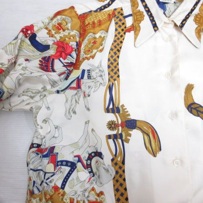 Hermes Vintage Silk Shirt Blouse Merry Go Round Tournez Mane 36 Off White Long — view 4