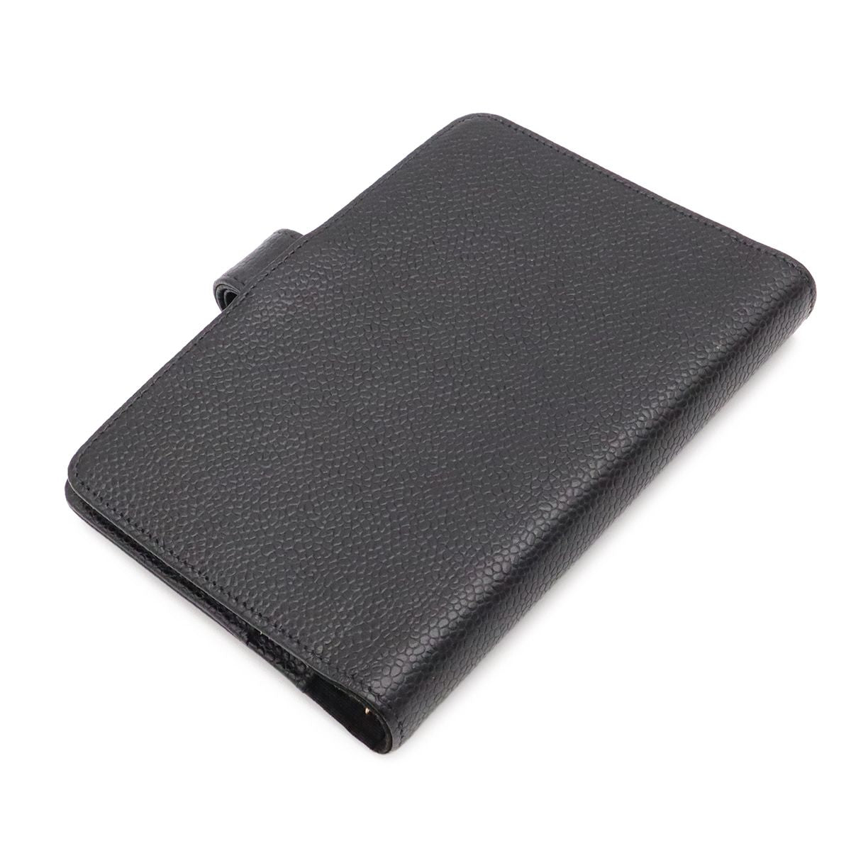 Chanel CC Logo Agenda Notebook Cover Hole System Caviar Leather Black Gold — view 2