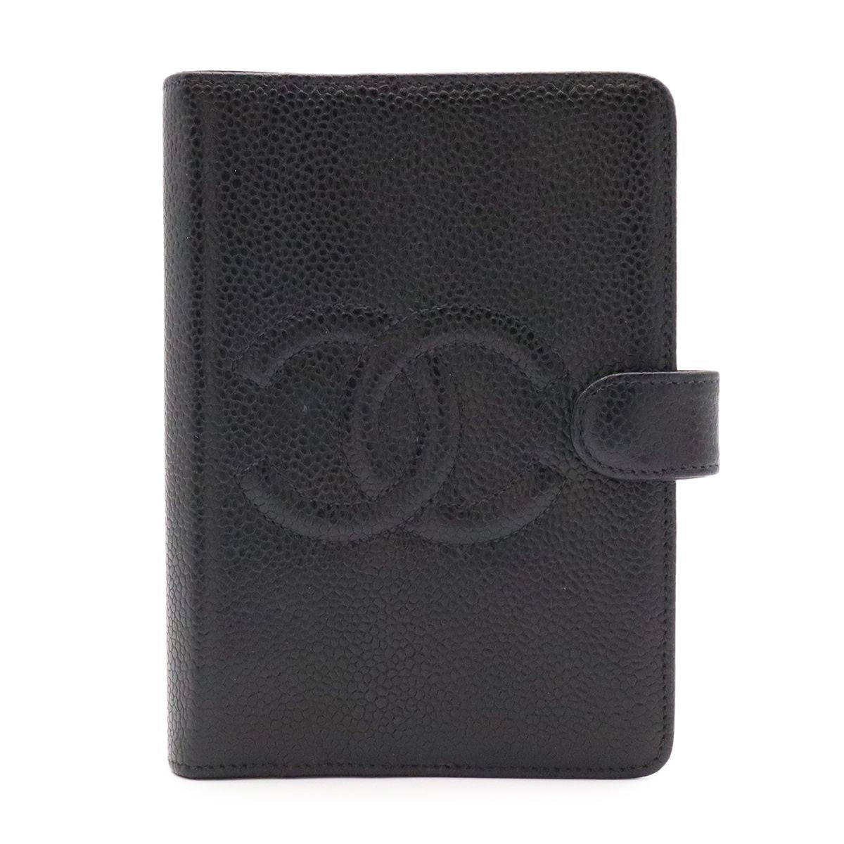 Chanel CC Logo Agenda Notebook Cover Hole System Caviar Leather Black Gold