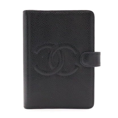 Chanel CC Logo Agenda Notebook Cover Hole System Caviar Leather Black Gold