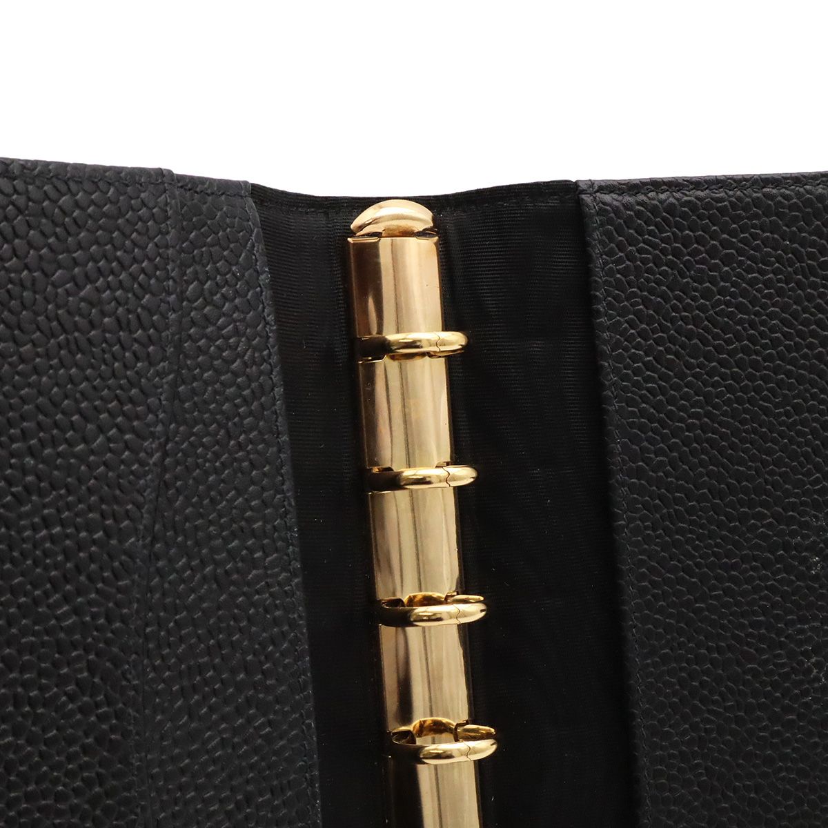 Chanel CC Logo Agenda Notebook Cover Hole System Caviar Leather Black Gold — view 7