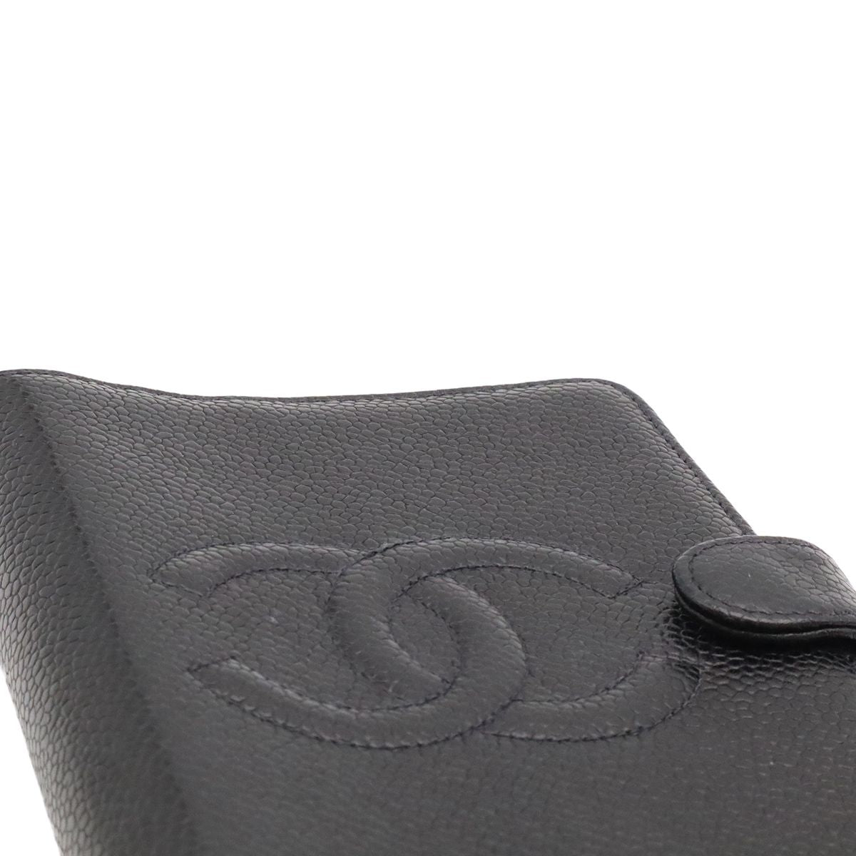 Chanel CC Logo Agenda Notebook Cover Hole System Caviar Leather Black Gold — view 4