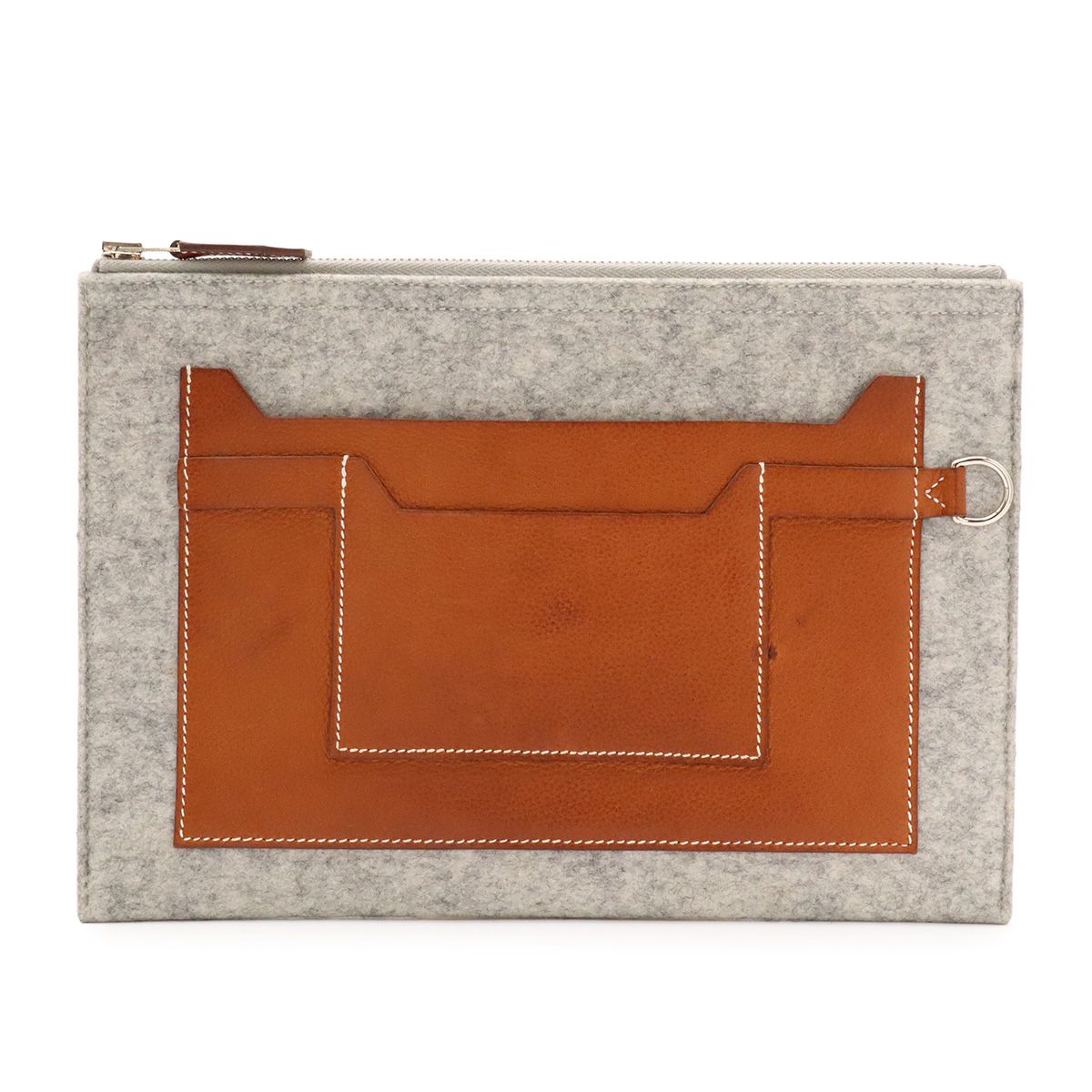 Hermes Toodoo 29 Clutch Second Pouch Business Felt Veau Epsom Light Gray Brown