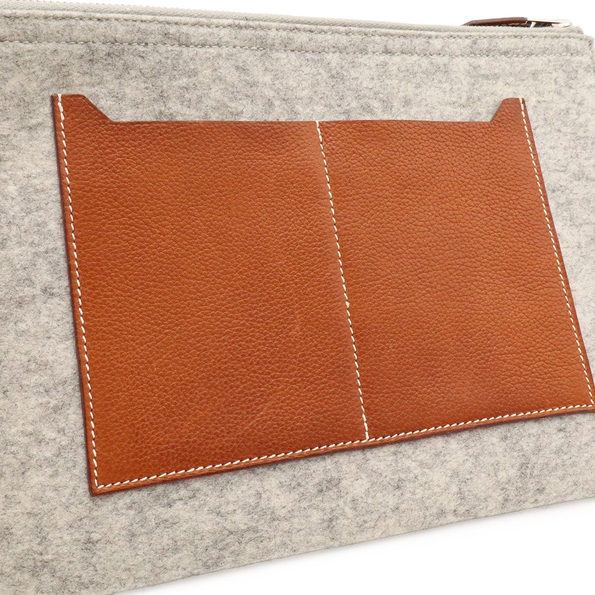 Hermes Toodoo 29 Clutch Second Pouch Business Felt Veau Epsom Light Gray Brown — view 7