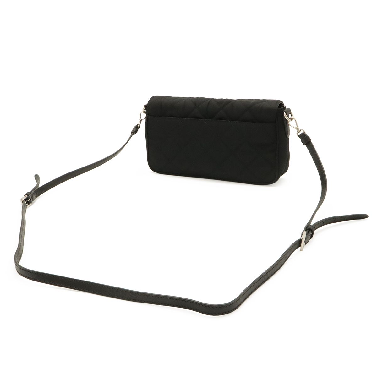 Prada Shoulder Bag Pochette 2-Way Clutch Quilted Nylon Leather Nero Black Silver — view 2