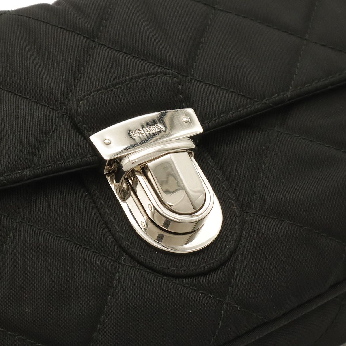 Prada Shoulder Bag Pochette 2-Way Clutch Quilted Nylon Leather Nero Black Silver — view 4