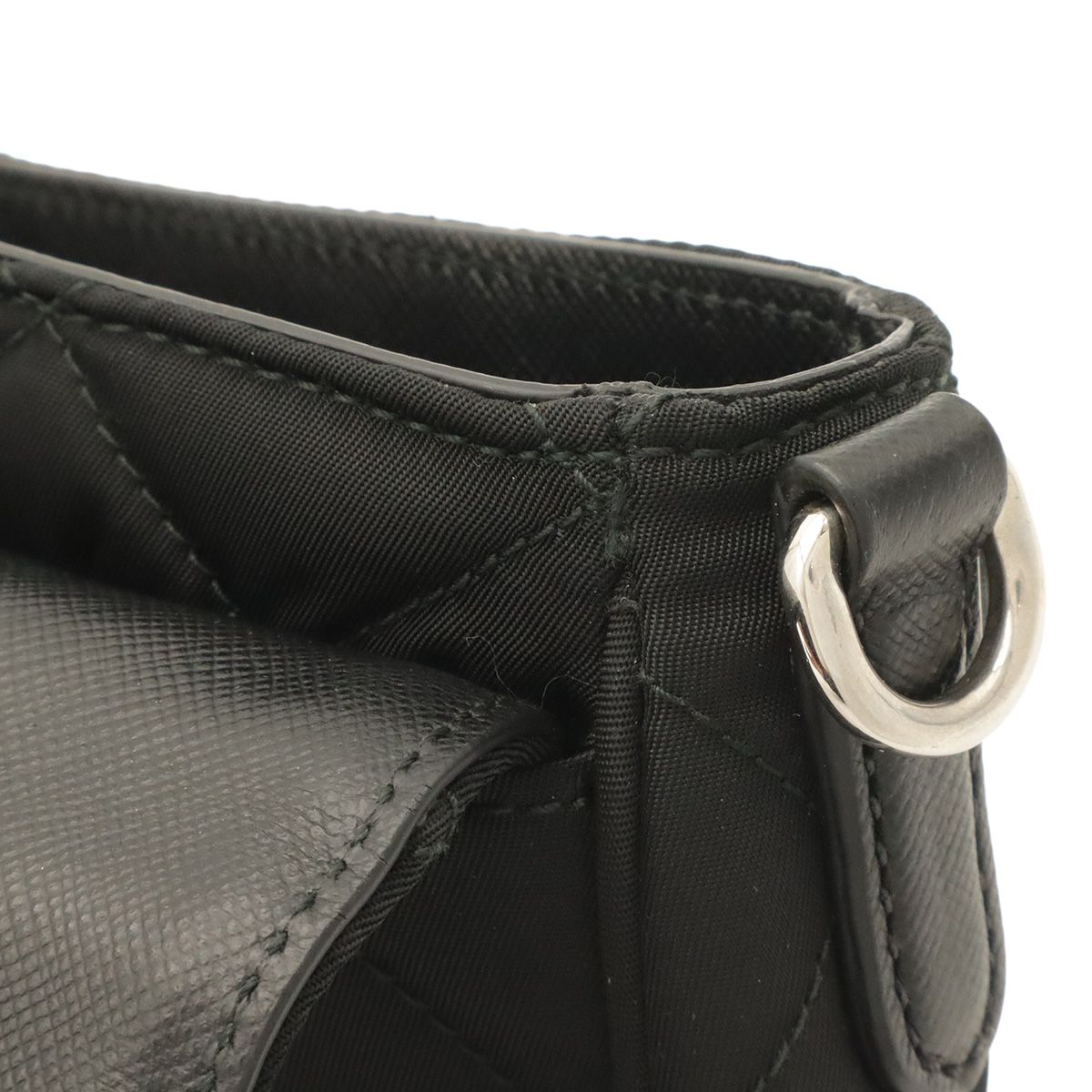 Prada Shoulder Bag Pochette 2-Way Clutch Quilted Nylon Leather Nero Black Silver — view 7