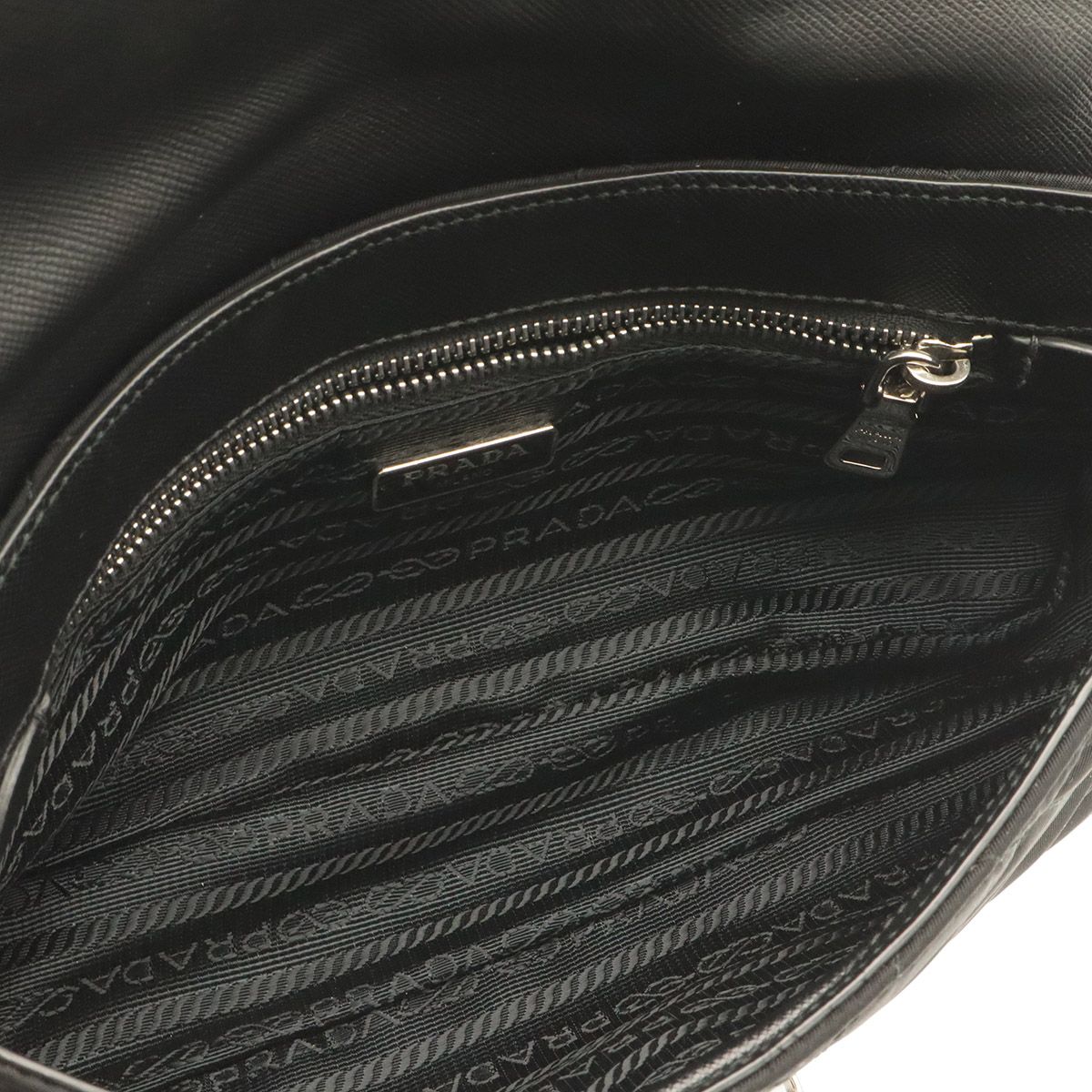 Prada Shoulder Bag Pochette 2-Way Clutch Quilted Nylon Leather Nero Black Silver — view 6