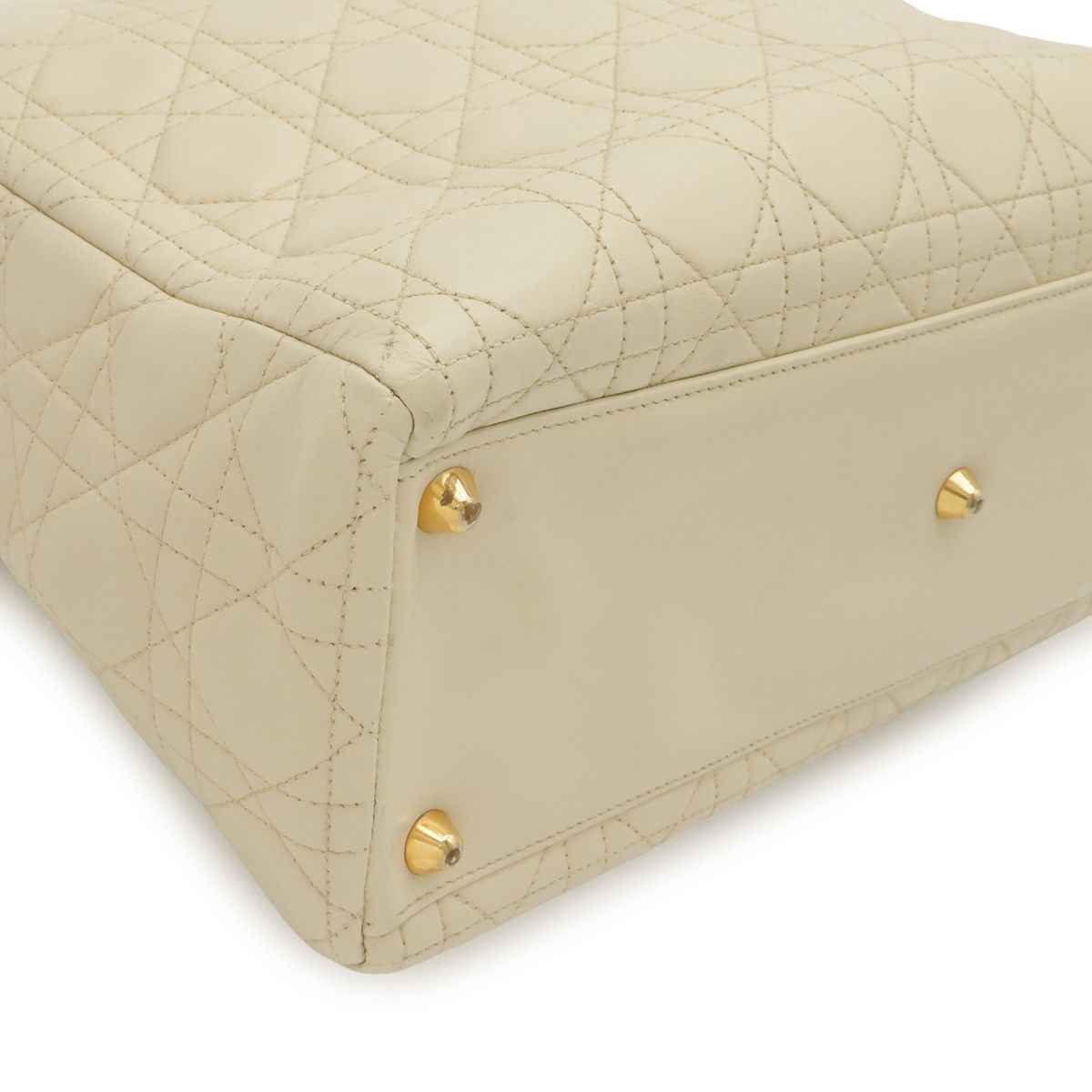 Dior Lady Cannage Handle 2-Way Shoulder Bag Leather Cream Gold — view 3