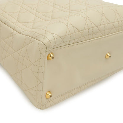 Dior Lady Cannage Handle 2-Way Shoulder Bag Leather Cream Gold — view 3