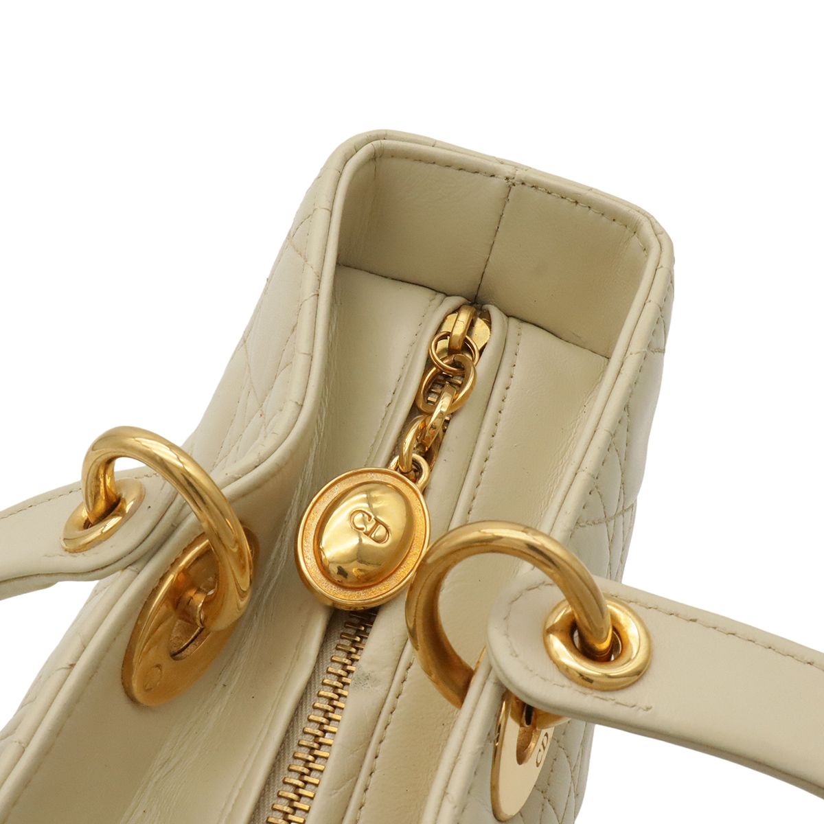 Dior Lady Cannage Handle 2-Way Shoulder Bag Leather Cream Gold — view 7