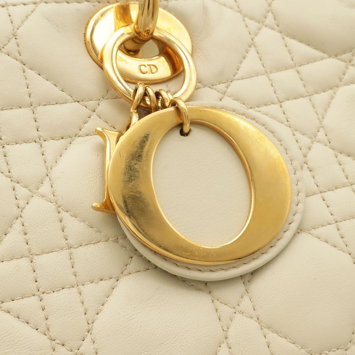 Dior Lady Cannage Handle 2-Way Shoulder Bag Leather Cream Gold — view 4
