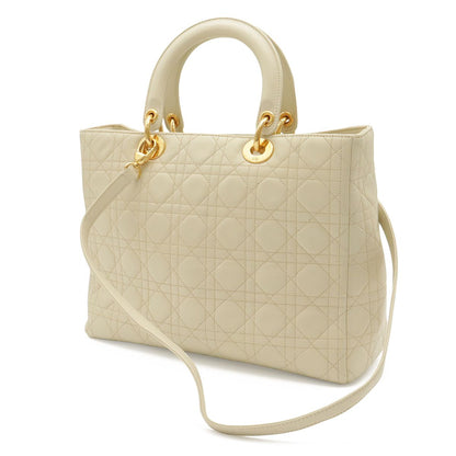 Dior Lady Cannage Handle 2-Way Shoulder Bag Leather Cream Gold — view 2