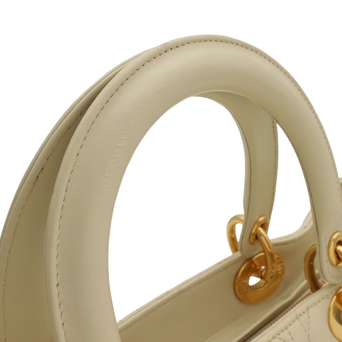 Dior Lady Cannage Handle 2-Way Shoulder Bag Leather Cream Gold — view 5