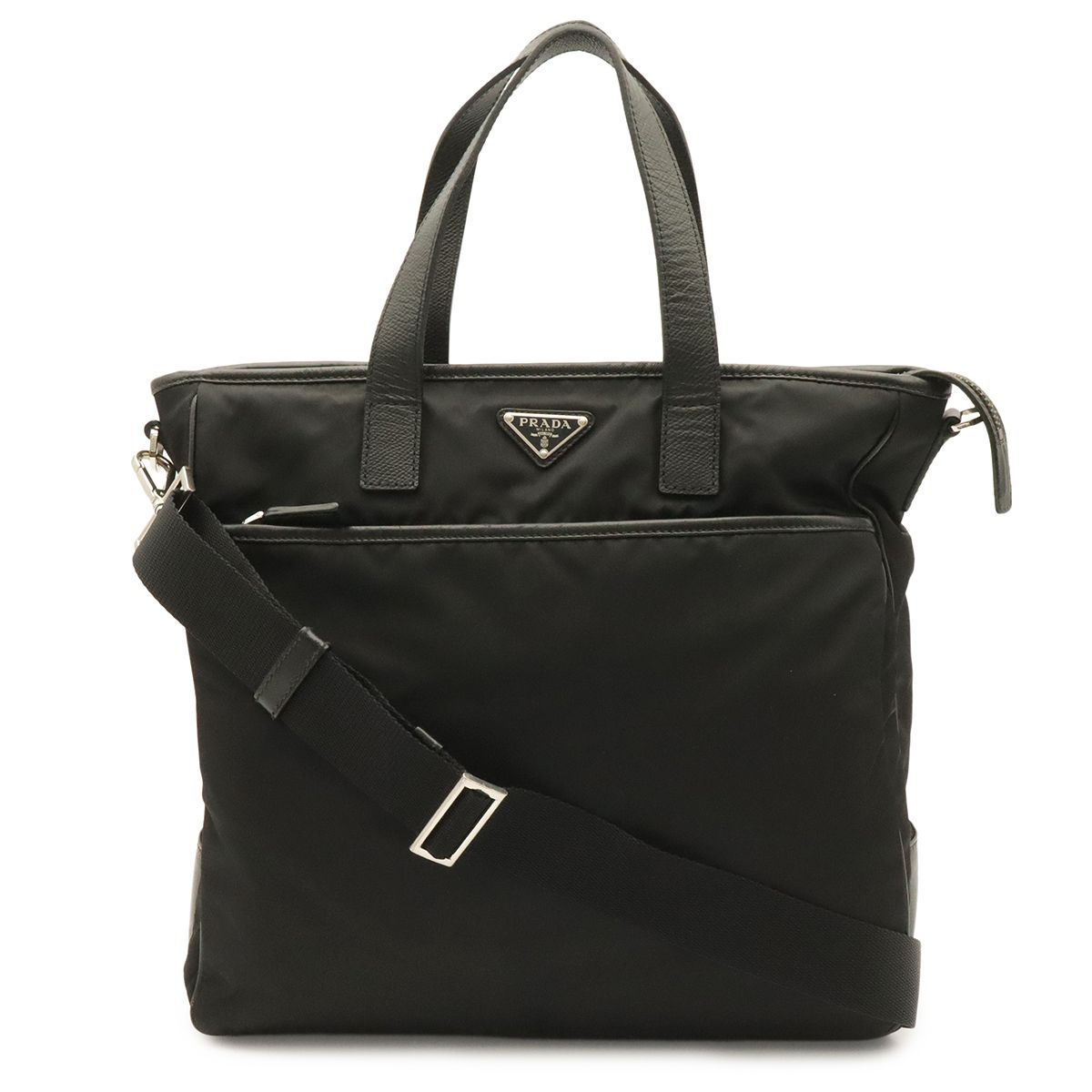 Prada Triangle Logo Tote Business 2-Way Shoulder Bag Crossbody Nylon Leather