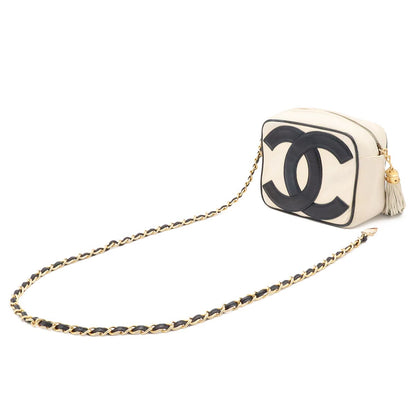 Chanel CC Logo Chain Shoulder Bag Pochette Tassel Fringe Leather Ivory White — view 2