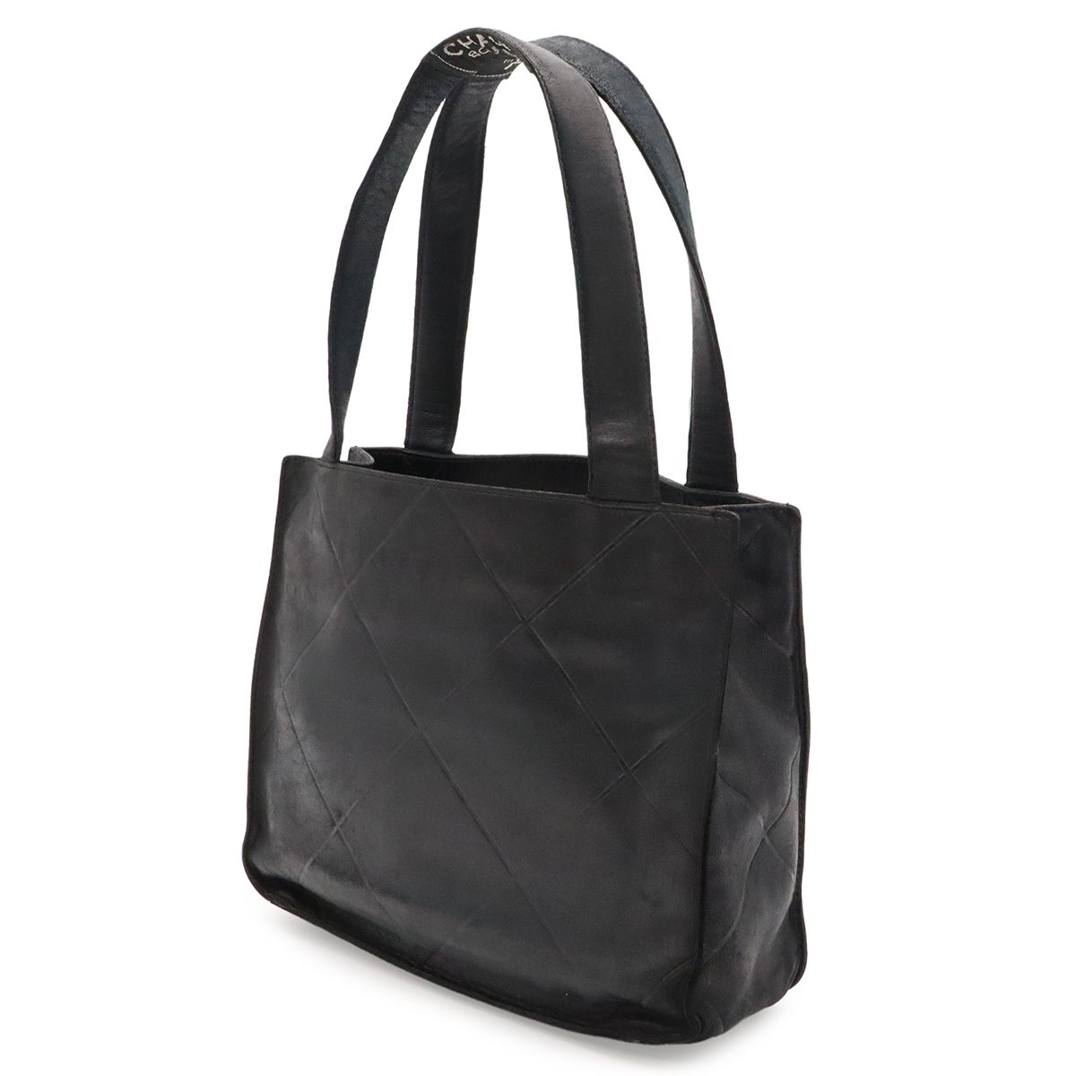 Chanel Boutique Tag Handle Tote Bag Lattice Lambskin Leather Black — view 2