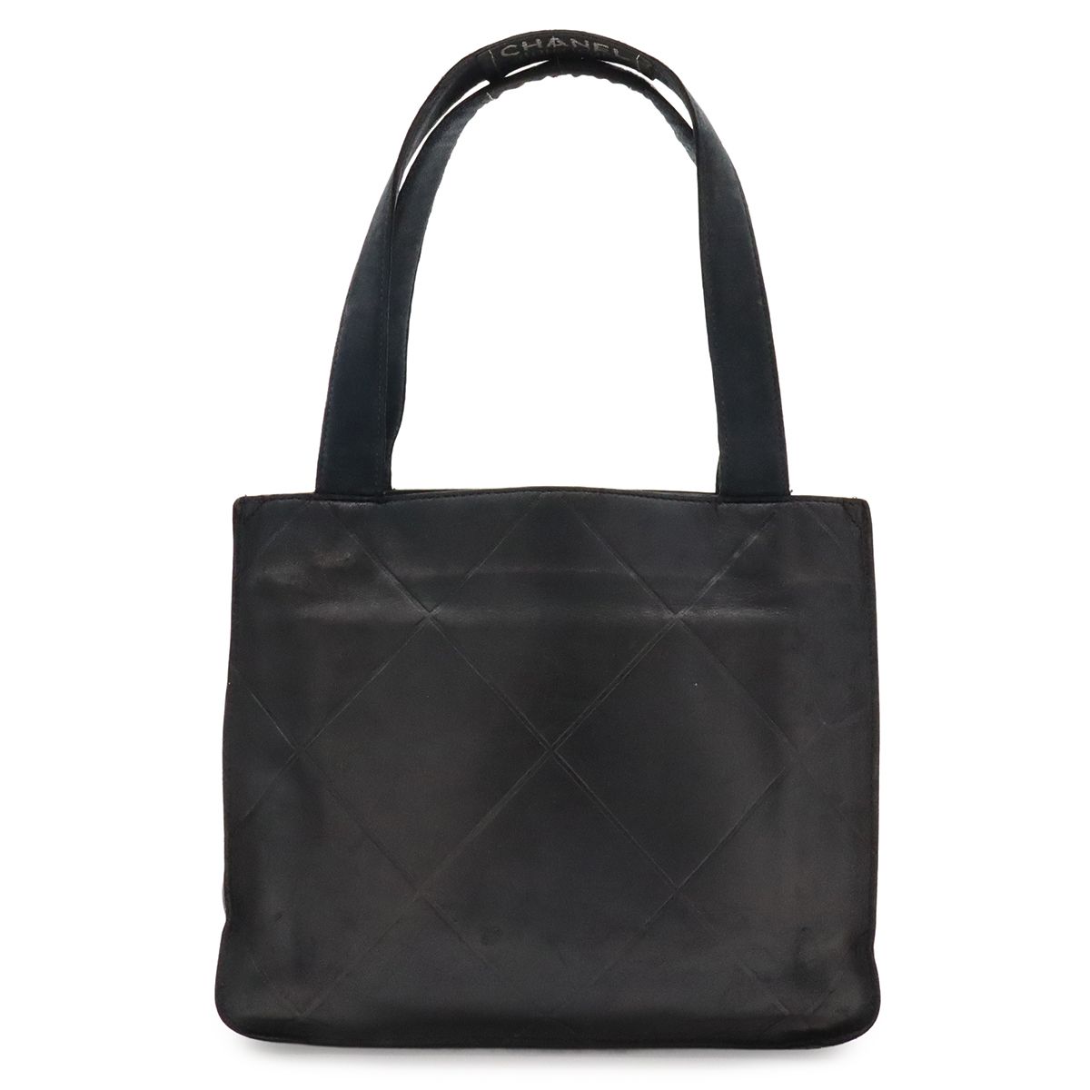 Chanel Boutique Tag Handle Tote Bag Lattice Lambskin Leather Black