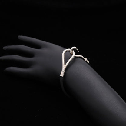 Hermes Jumbo Bracelet Nylon Cord Black Silver — view 7
