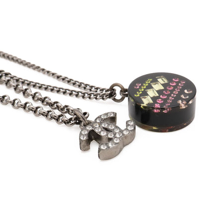 Chanel 11P CC Logo Round Motif Double Chain Pendant Metal Rhinestone Black — view 4