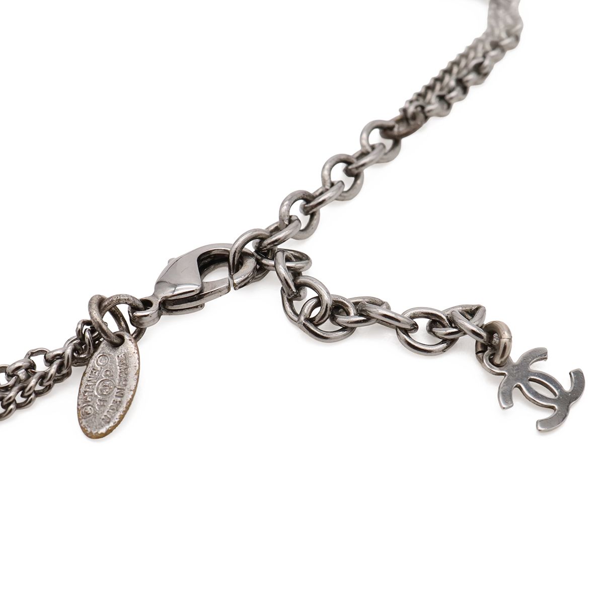 Chanel 11P CC Logo Round Motif Double Chain Pendant Metal Rhinestone Black — view 5
