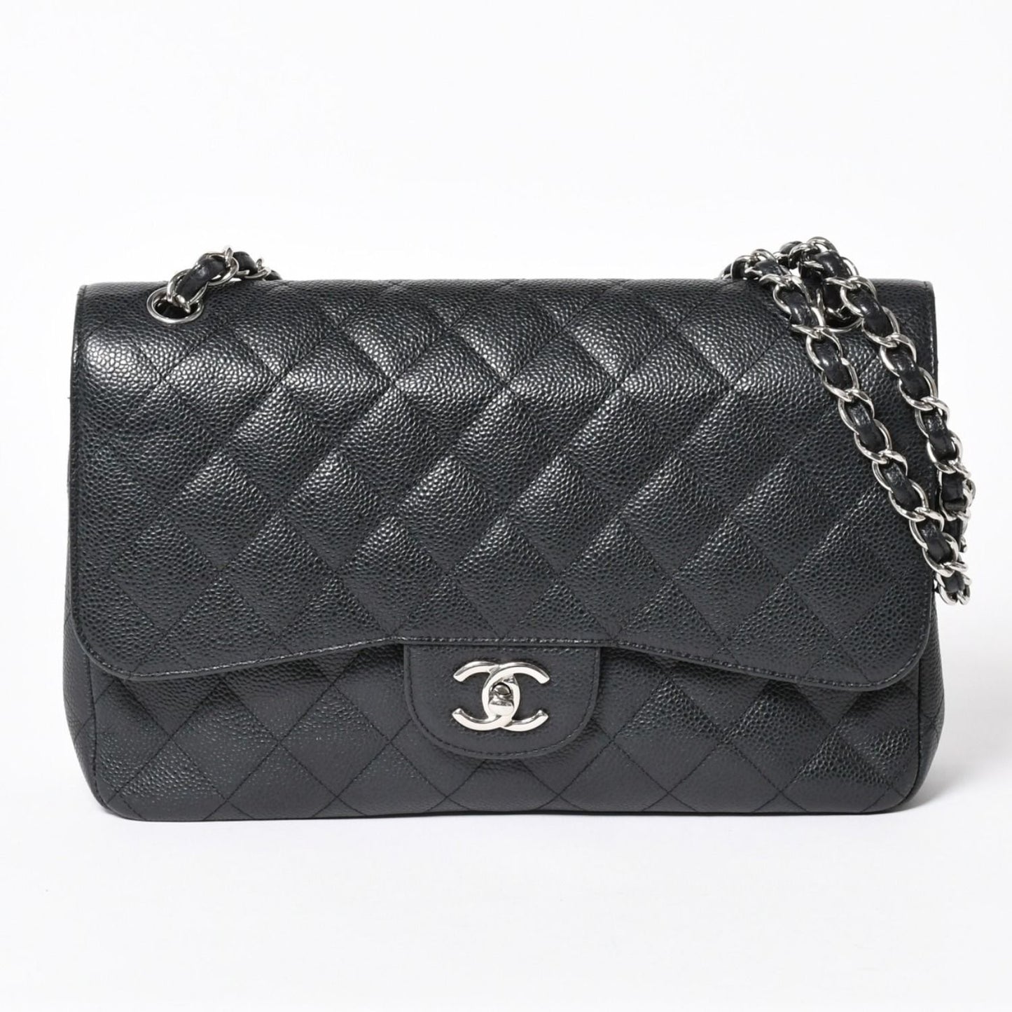 Chanel Maxi Quilted 30 Double Flap Chain Shoulder Bag CC Logo Caviar Leather