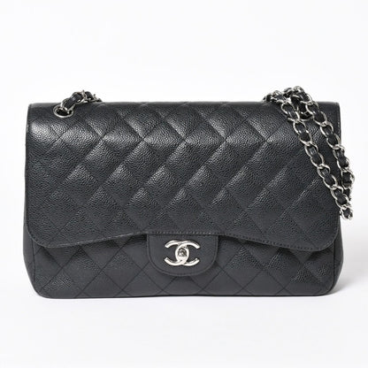 Chanel Maxi Quilted 30 Double Flap Chain Shoulder Bag CC Logo Caviar Leather