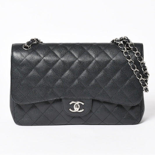 Chanel Maxi Quilted 30 Double Flap Chain Shoulder Bag CC Logo Caviar Leather