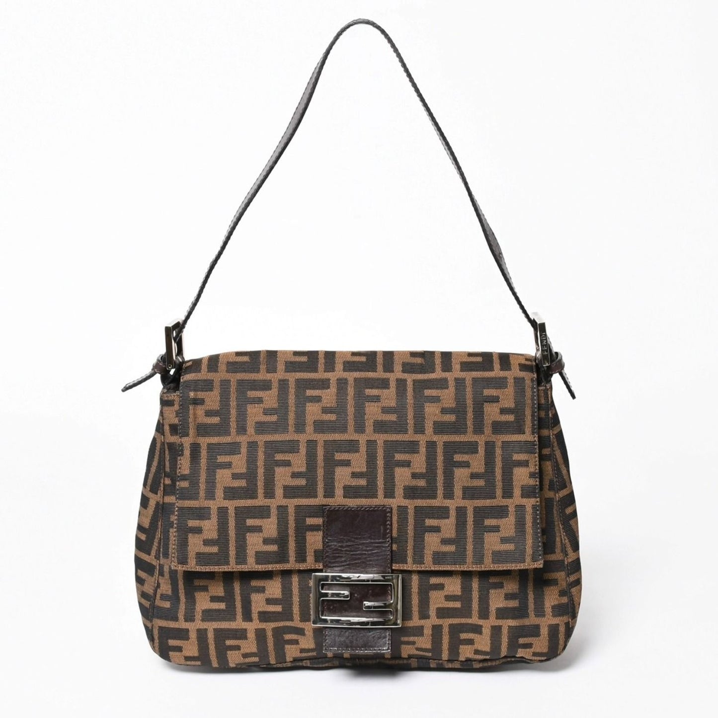 Fendi Mamma Baguette Bag Zucca Pattern Brown Vintage Silver