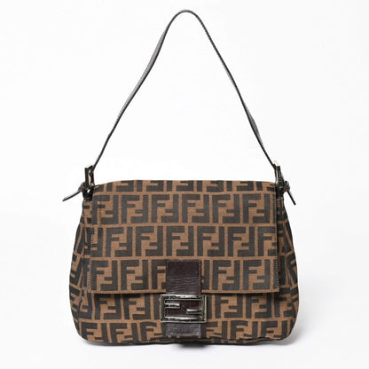 Fendi Mamma Baguette Bag Zucca Pattern Brown Vintage Silver