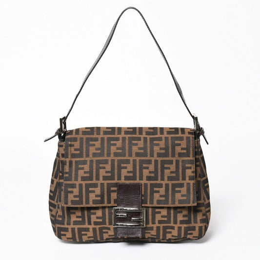 Fendi Mamma Baguette Bag Zucca Pattern Brown Vintage Silver
