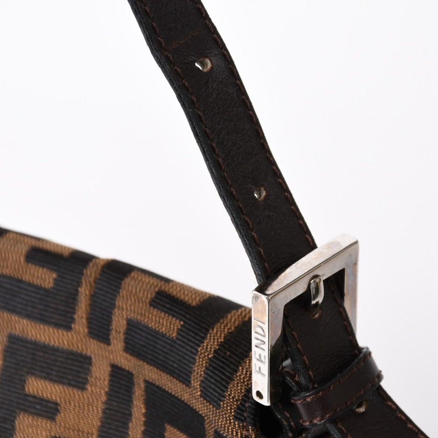 Fendi Mamma Baguette Bag Zucca Pattern Brown Vintage Silver — view 5