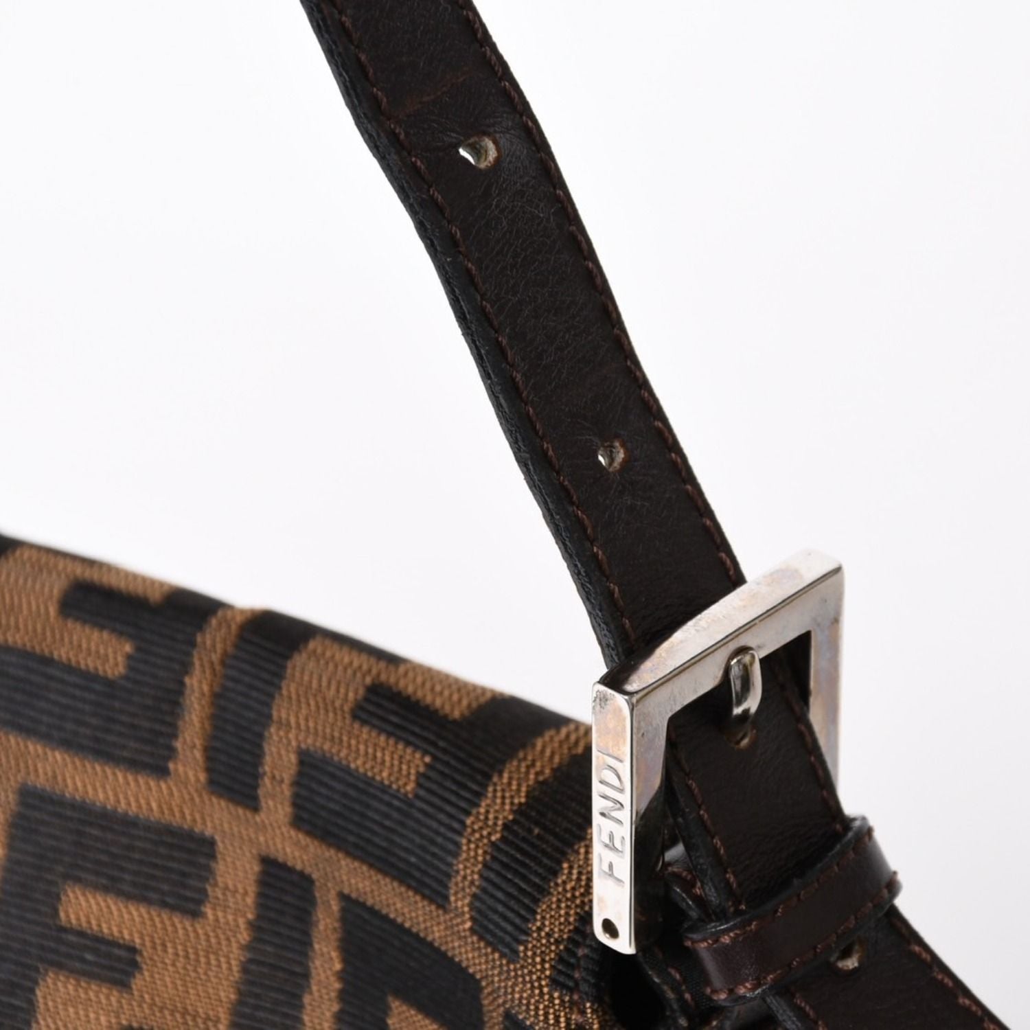 Fendi Mamma Baguette Bag Zucca Pattern Brown Vintage Silver — view 5