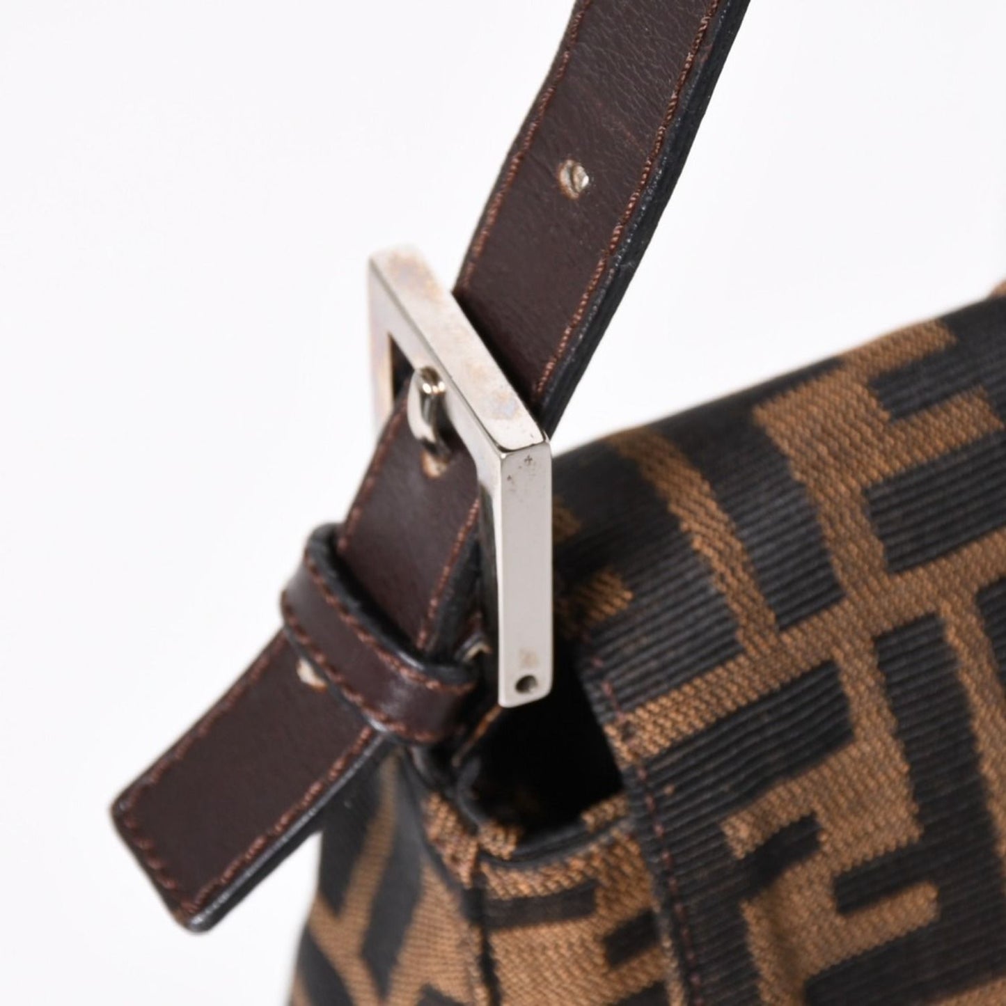 Fendi Mamma Baguette Bag Zucca Pattern Brown Vintage Silver — view 4