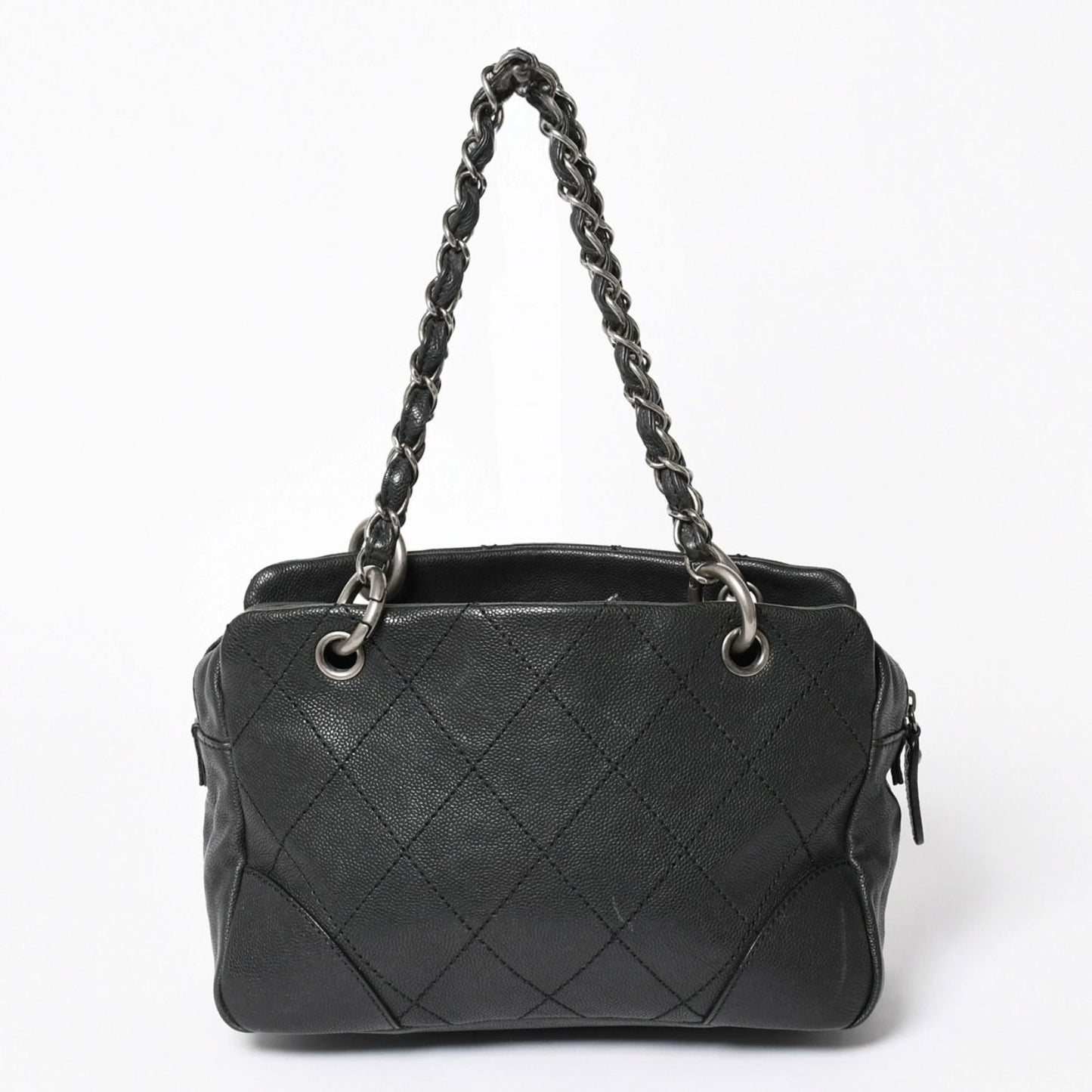 Chanel Wild Stitch Chain Tote Bag CC Logo Caviar Leather Black — view 2