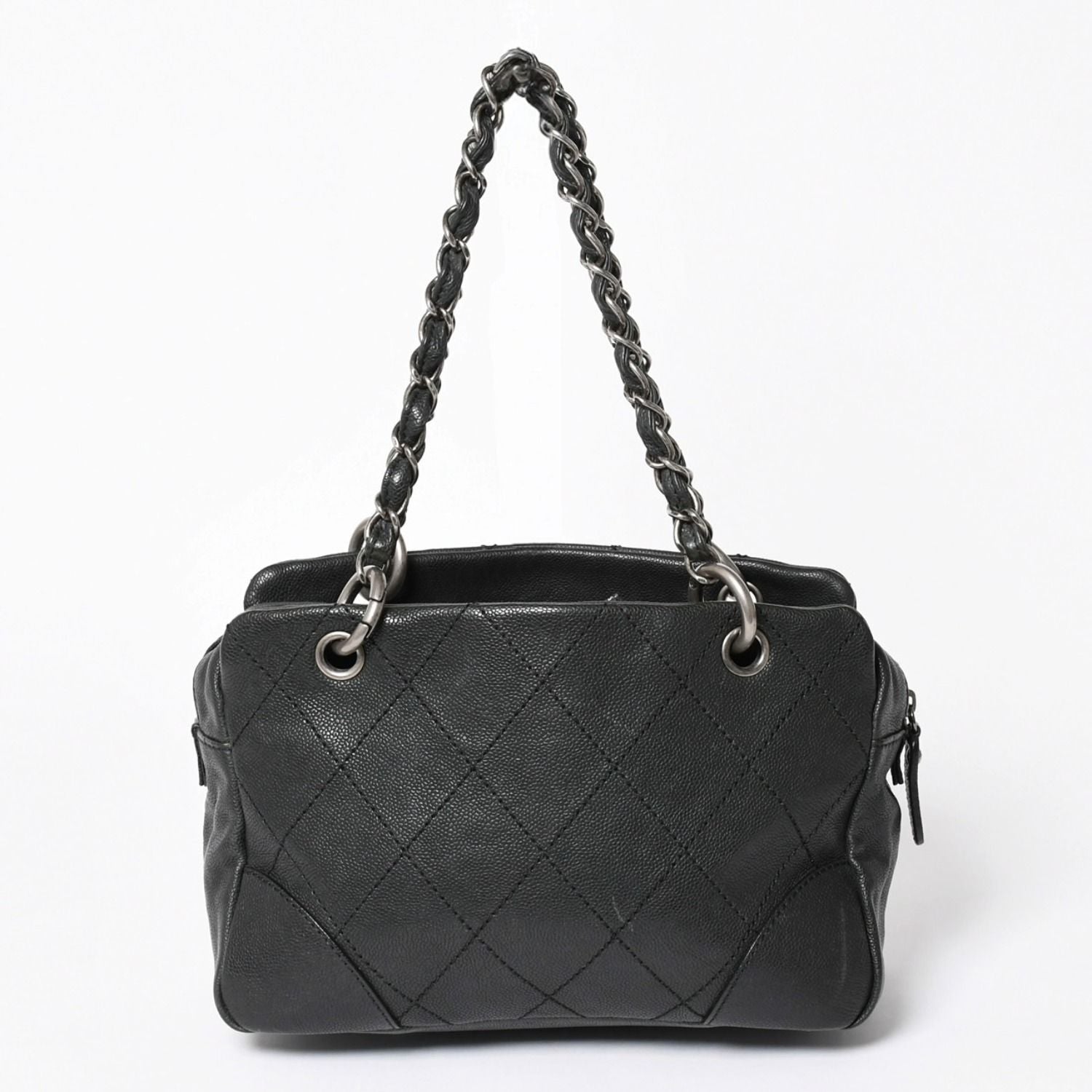 Chanel Wild Stitch Chain Tote Bag CC Logo Caviar Leather Black — view 2
