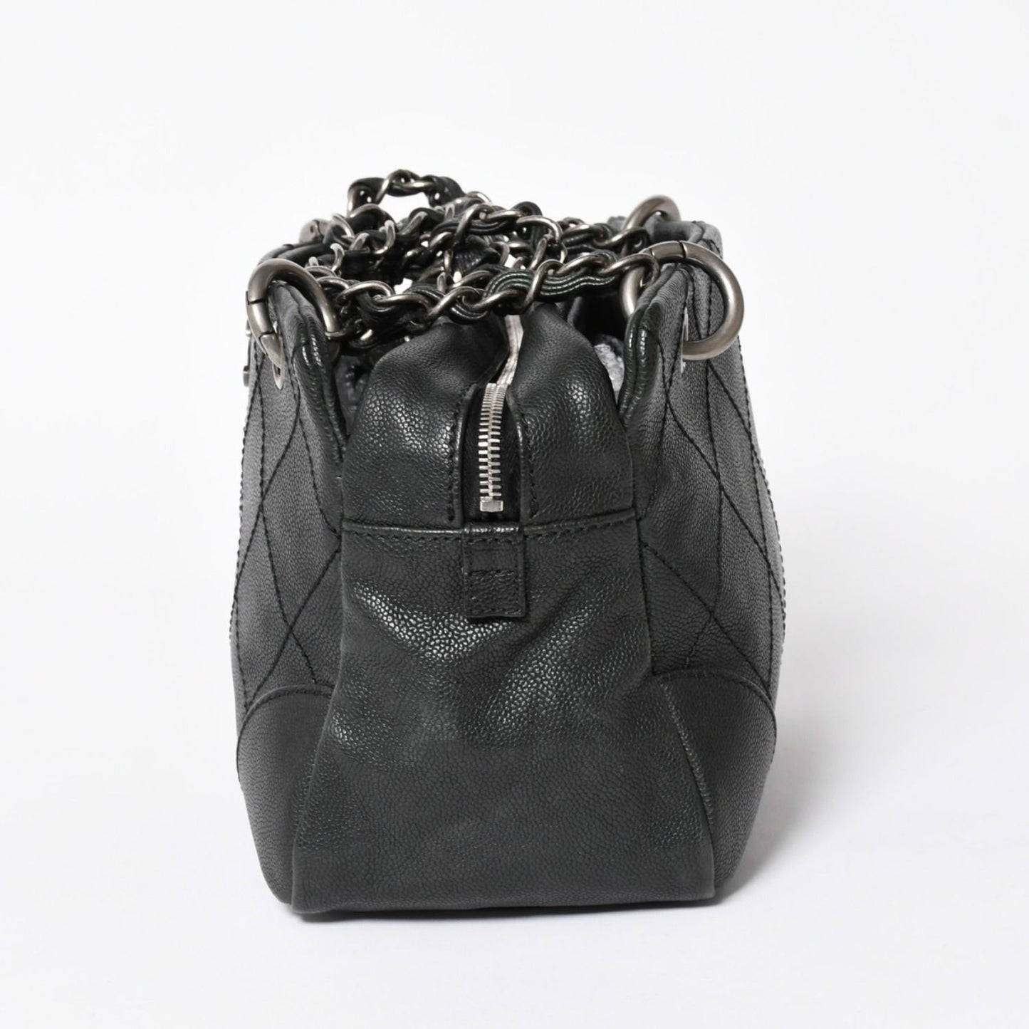 Chanel Wild Stitch Chain Tote Bag CC Logo Caviar Leather Black — view 4
