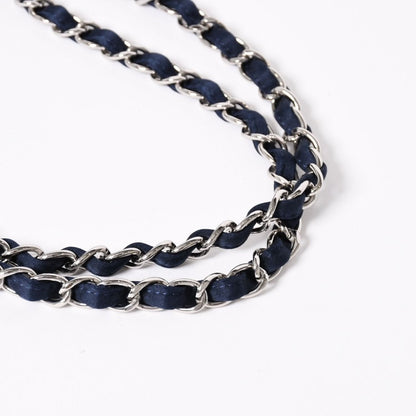 Chanel Quilted 25 Double Flap Chain Shoulder Bag CC Logo Satin Sequin Navy — view 4
