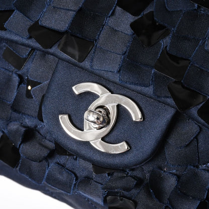 Chanel Quilted 25 Double Flap Chain Shoulder Bag CC Logo Satin Sequin Navy — view 5