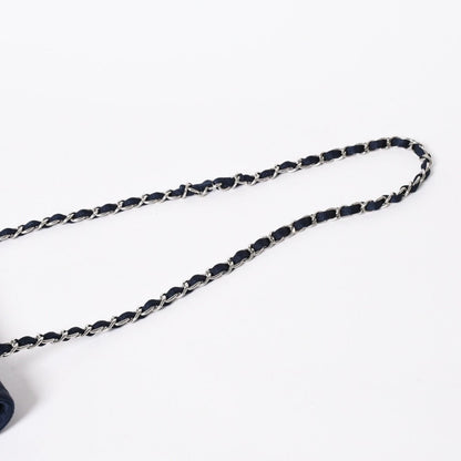 Chanel Quilted 25 Double Flap Chain Shoulder Bag CC Logo Satin Sequin Navy — view 8