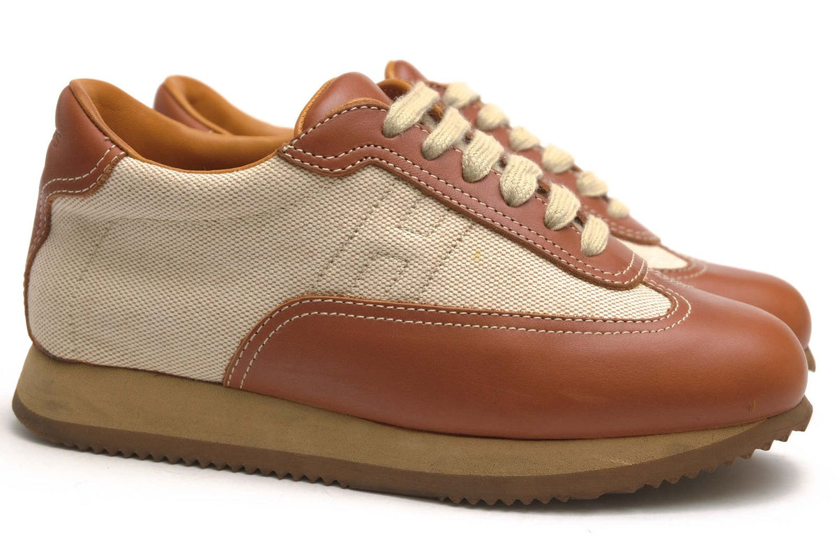 Hermes Sneakers Low-Cut Cotton Canvas Beige Quick Logo — view 2