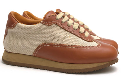 Hermes Sneakers Low-Cut Cotton Canvas Beige Quick Logo — view 2
