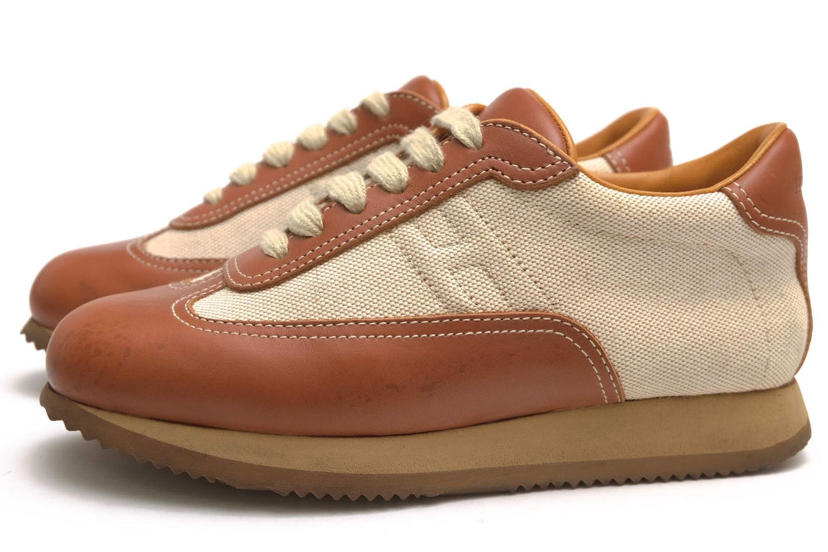 Hermes Sneakers Low-Cut Cotton Canvas Beige Quick Logo