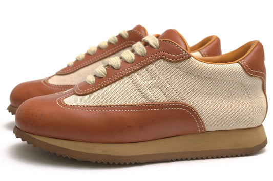 Hermes Sneakers Low-Cut Cotton Canvas Beige Quick Logo