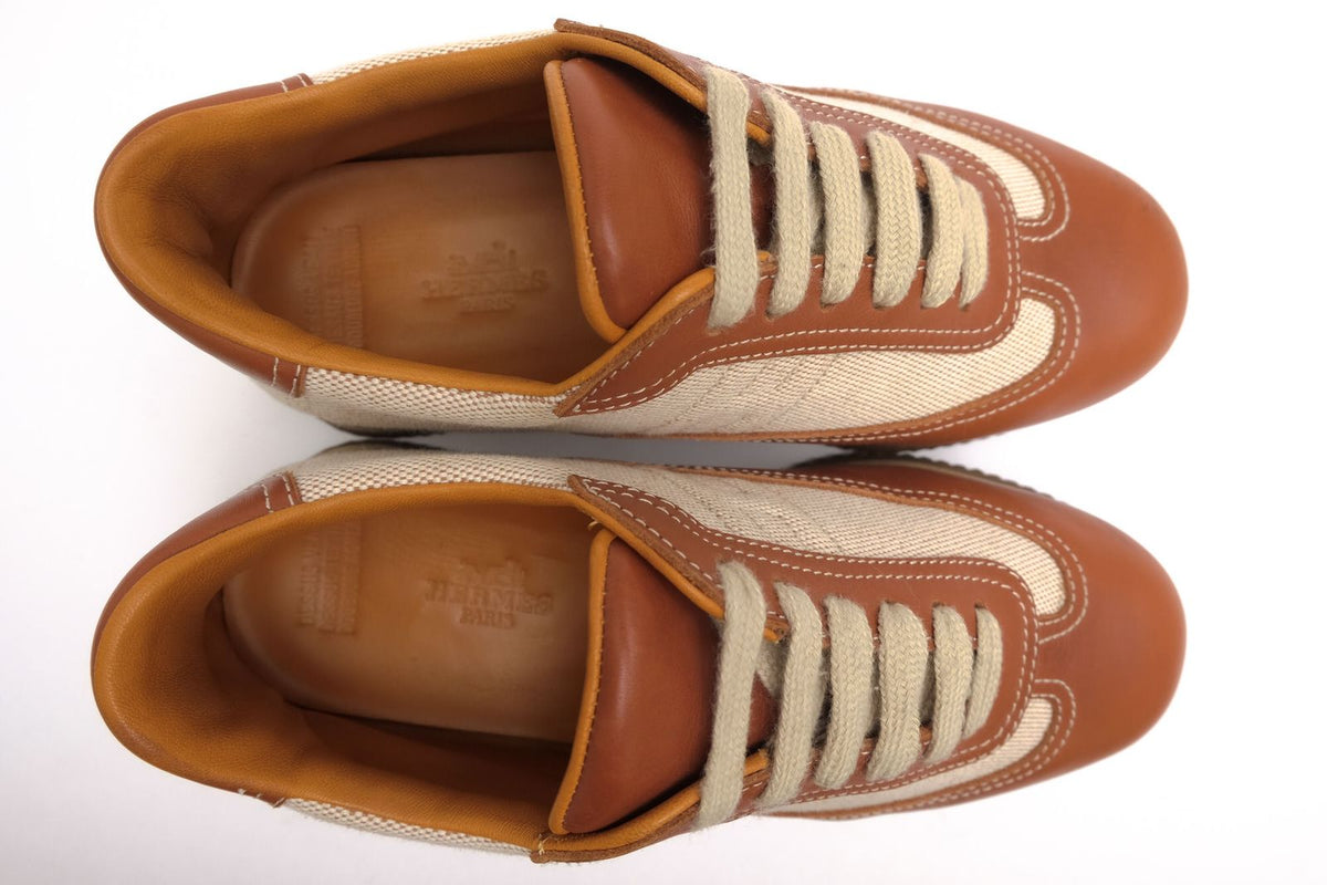 Hermes Sneakers Low-Cut Cotton Canvas Beige Quick Logo — view 5