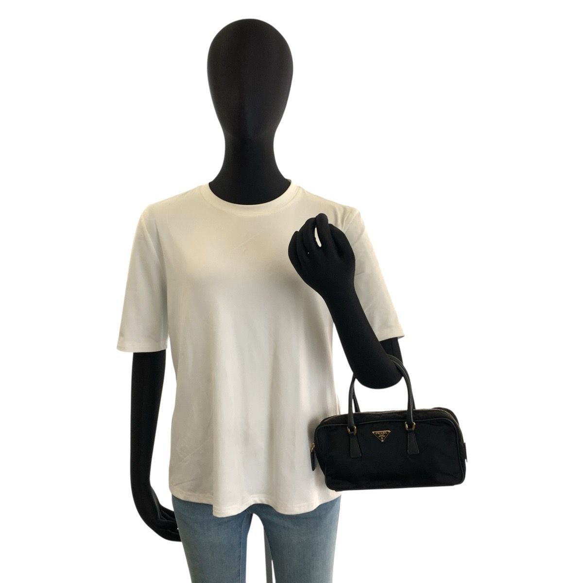 Prada Tessuto Black Gold Nylon Handle Mini Boston Bag — view 7