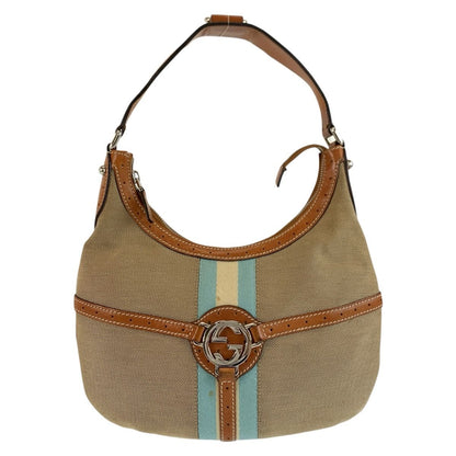 Gucci Interlocking Sherry Line Hobo Beige Brown Silver Shoulder Bag