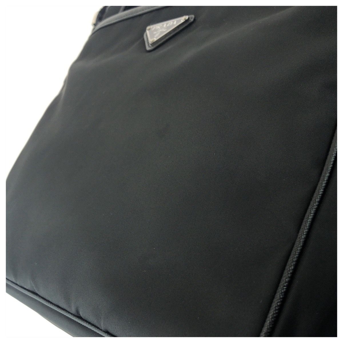 Prada Tessuto Saffiano Black Silver Nylon Leather Shoulder Bag — view 5